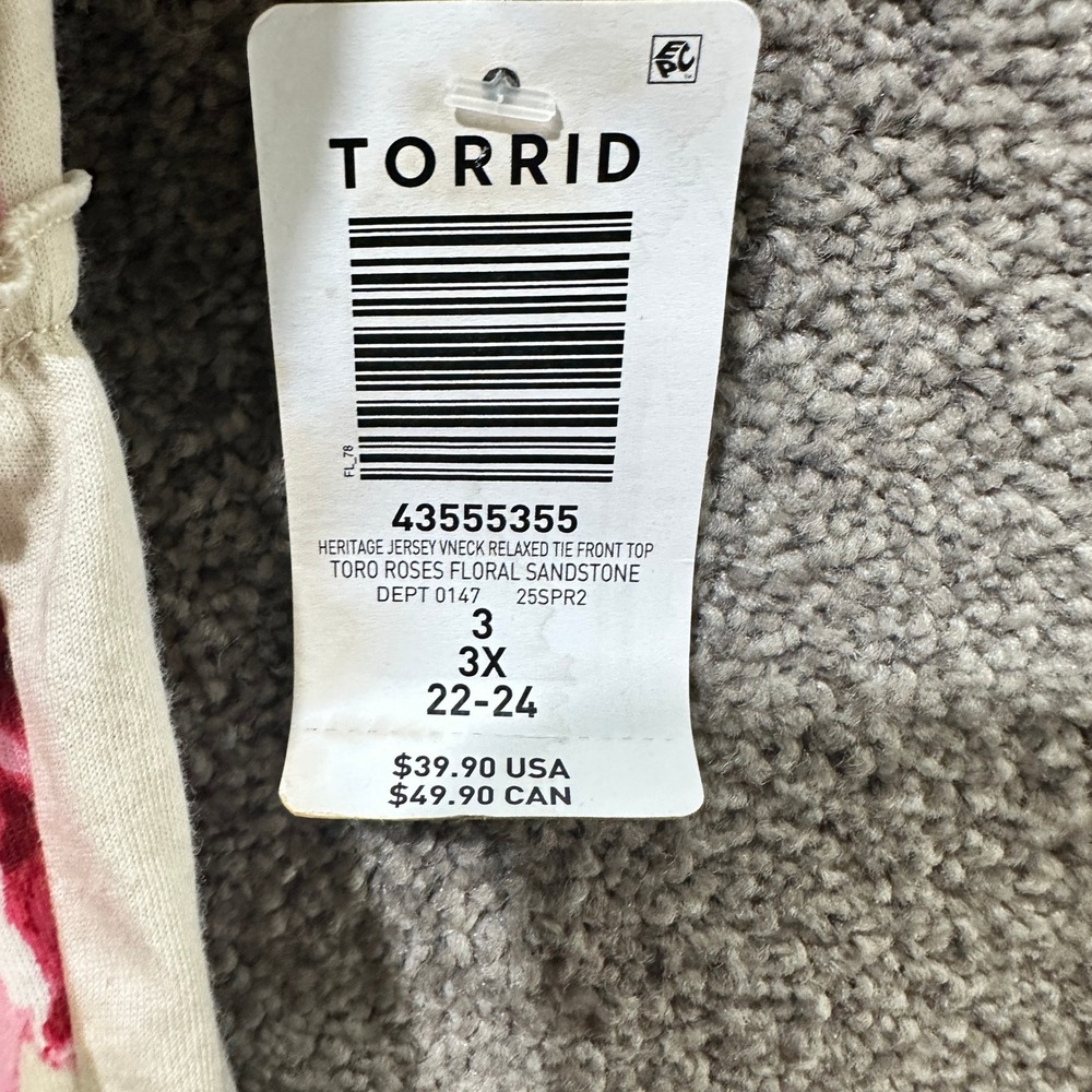 Torrid Heritage Jersey V-Neck Tie Front Babydoll Blouse Top Women 3X Floral - Picture 6 of 13